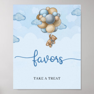 Poster Balões castanhos-azuis com urso-pelado favorece s