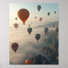Poster Balões Coloridos de Ar Quente Amanhecer Nebuloso n