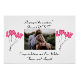 Pôster Balões de Amor Rosa com Noivado de Fotografia