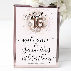 Poster Balões de Aniversário de 16 anos Rose Gold Doce Si