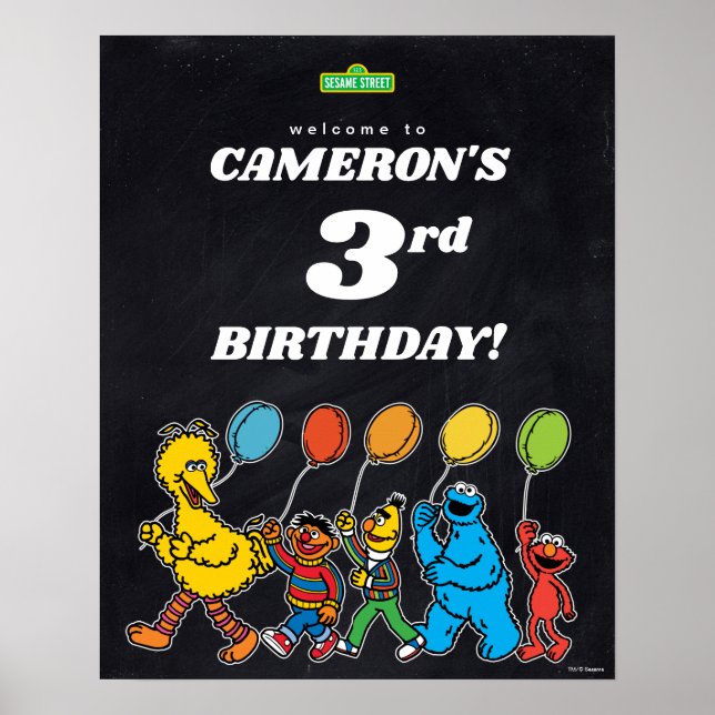 Poster Baloes de Aniversário de 3 anos do Sesame Street (Frente)