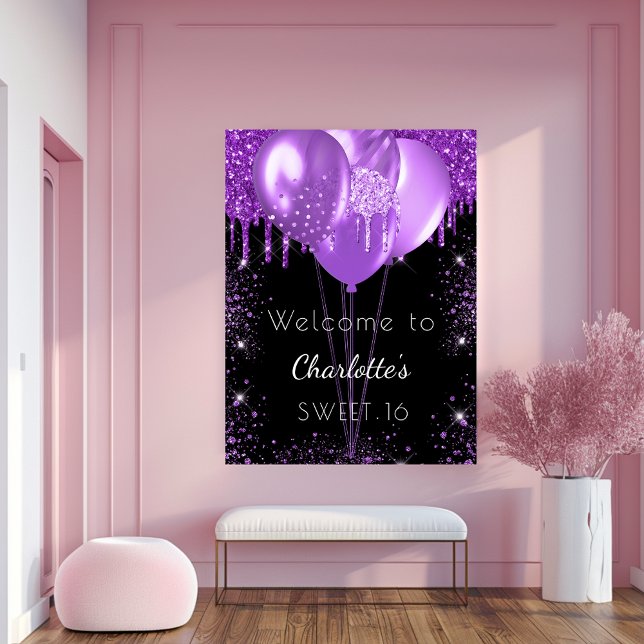 Poster Balões de boas-vindas com brilho preto roxo Sweet  (Criador carregado)