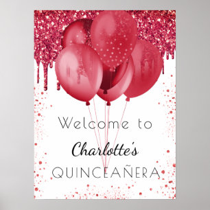 Poster Balões de boas-vindas com brilho vermelho branco d
