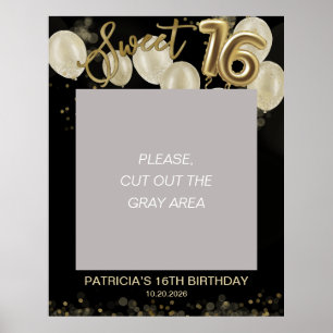 Poster Balões de Festa de 16 Anos Doces Folha de Ouro Pro