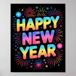 Poster Balões de Festa de Ano Novo 2026, Fogos de Artifíc