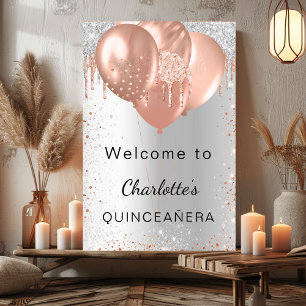 Poster Balões de ouro rosa de prata de Quinceanera bem-vi