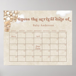 Poster Balões de Urso de Teddy Adivinham o Calendário de
