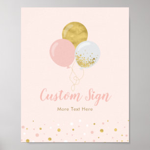 Poster Balões Rosa e Dourado Personalizado para Anivers