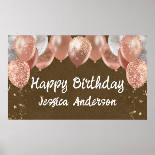 Poster Balões Rosa Prata de Aniversário Adulto em Papel K