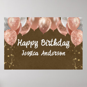 Poster Balões Rosa Prata de Aniversário Adulto em Papel K