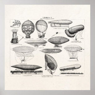 Pôster Balões velhos do barco retro do balão de ar quen