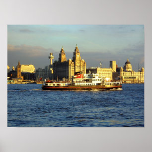 Pôster Balsa de Mersey com beira-rio de Liverpool além