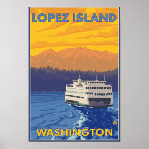 Pôster Balsa e montanhas - ilha de López, Washington