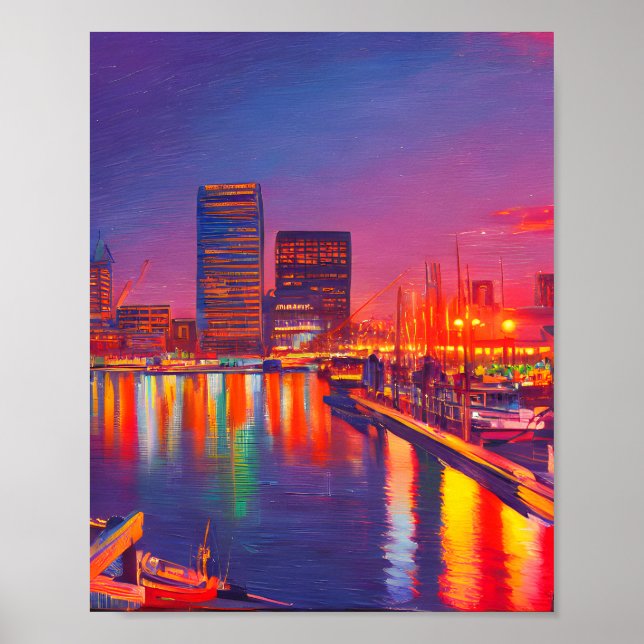 Poster Baltimore Inner Harbor à noite (Frente)