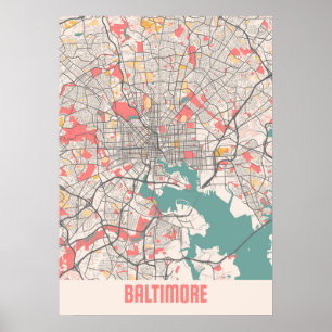 Poster Baltimore - Mapa da Cidade de Maryland Chalk