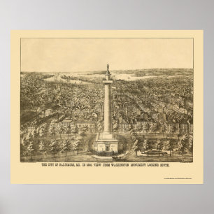 Pôster Baltimore, mapa panorâmico da DM - 1880