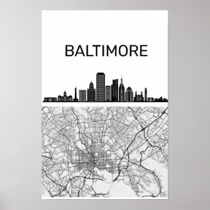 Poster Baltimore Maryland City Skyline with Map