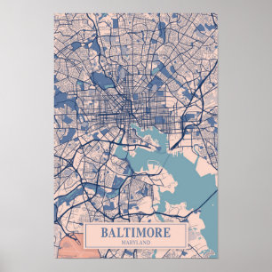 Poster Baltimore Maryland EUA Mapa da Cidade Ventilada Vi