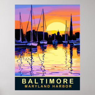 Poster Baltimore, Maryland Harbour, Sunset, Viagem