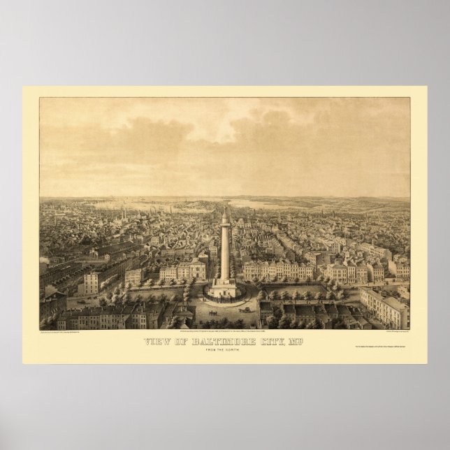 Pôster Baltimore, MD Panorâmica Map - 1862 (Frente)