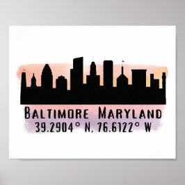 Poster Baltimore Skyline Latitude e Longitude