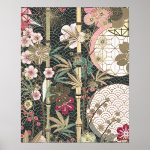 Poster Bamboo Cherry Blossoms Art Deco Designs
