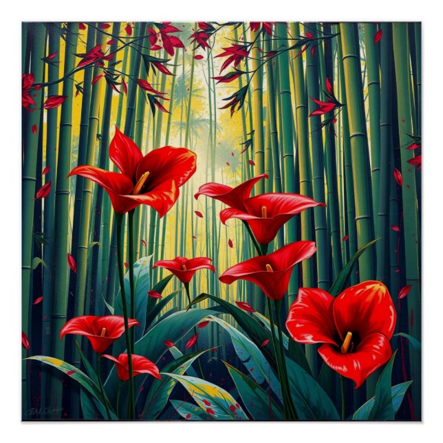 Pôster bamboo forest with red callas (Frente)