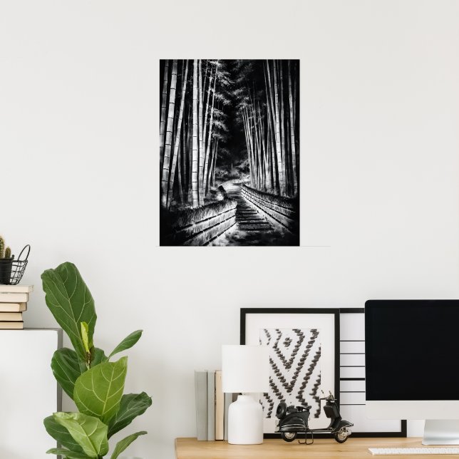 Poster Bamboo Path at Night – Yin | Japanese Zen Wall Art (Escritório em casa)