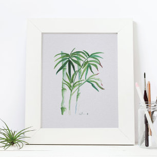 Poster Bambu botânico verde aquarela