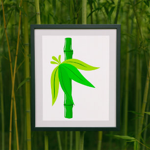 Poster Bambu Verde com Folhas Tropicais