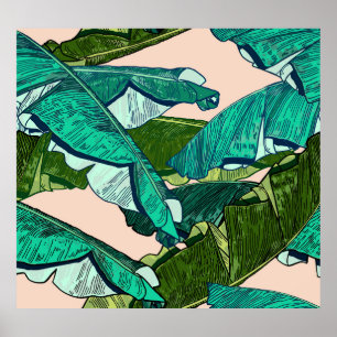 Poster Banana Leaves: Padrão Tropical Sem Olhos.