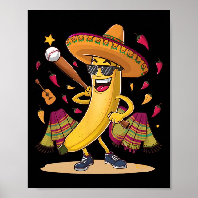 Poster Banana Mexicana Jogando Baseball Cinco de maio (Frente)