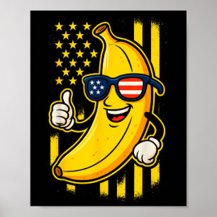 Poster Banana Patriótica Engraçada Óculos de Sol Bandeira