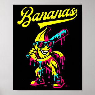 Poster Banana Retro Thback Popular Bana de Basebol Fruta