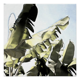 Pôster Banana tropical deixa uma ilustração de cor pastel