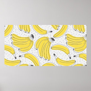 Poster Bananas frescas de fundo desenhado à mão. Doodle w