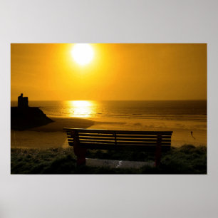 Poster banco com opinião dourada do por do sol