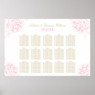 Pôster Banco de Casamento de Peônia Floral Rosa Elegante