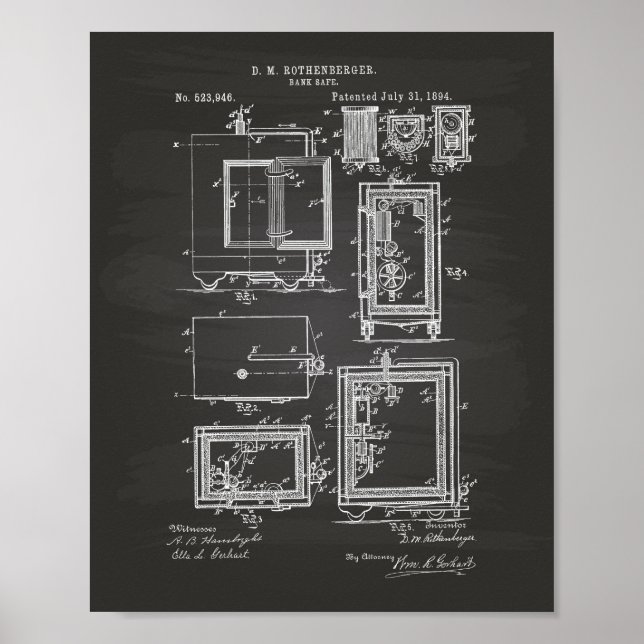 Poster Banco Safe 1894 Patent Art Chalkboard (Frente)