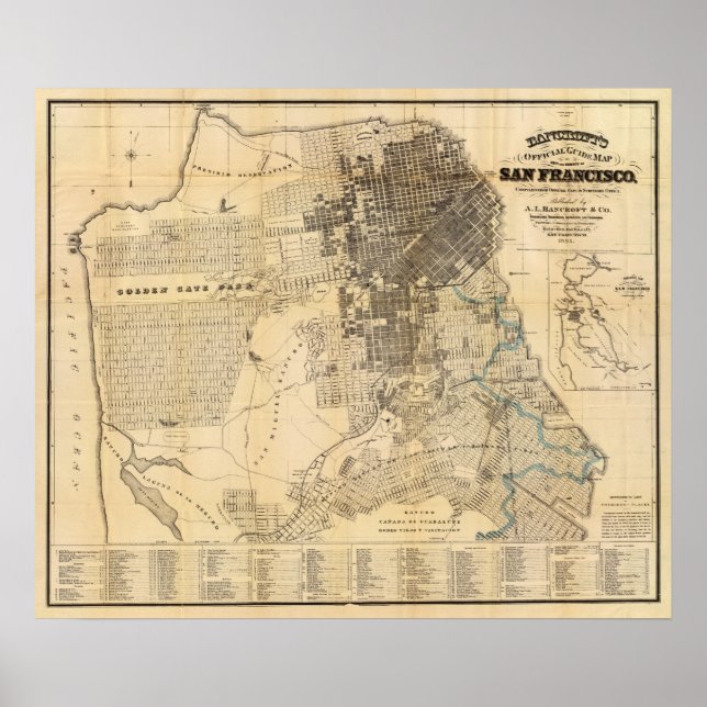 Poster Bancroft's official Guide Map of San Francisco (Frente)