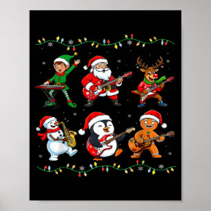Poster Banda de Natal Santa Elfo Rena Guitarra Rock E