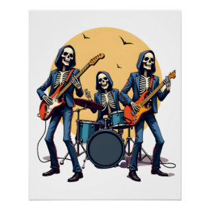 Pôster Banda de Rock de Esqueleto - Camiseta Divertida de