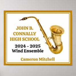 Poster Banda Personalizada do Jogador Saxofone Dourado