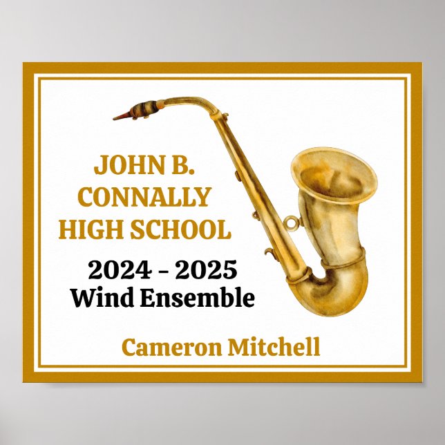 Poster Banda Personalizada do Jogador Saxofone Dourado (Frente)