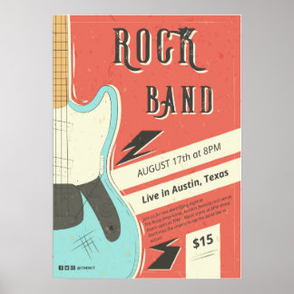 Poster Banda Rock - Design de Eventos de Música Retroativ