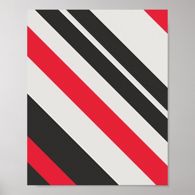 Poster Bandas de Diagonal Negrito em Vermelho, Preto e Br (Frente)