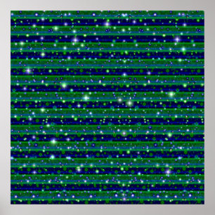 Poster Bandas verdes azuis com estrelas e gotas de chuva