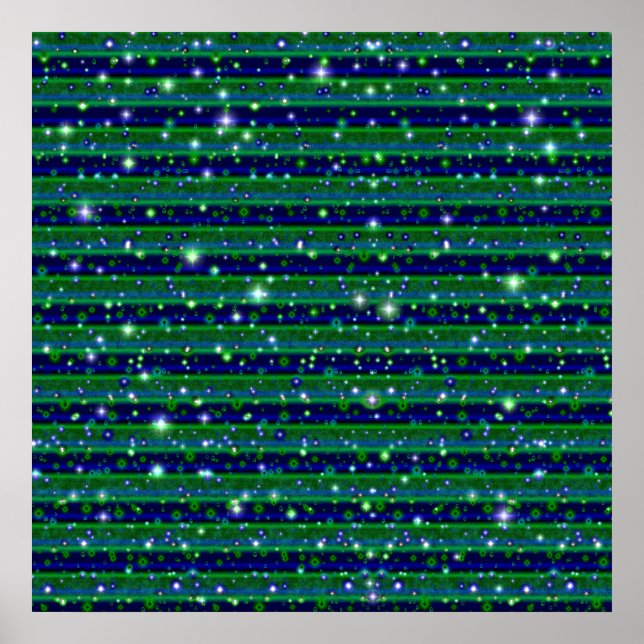 Poster Bandas verdes azuis com estrelas e gotas de chuva (Frente)