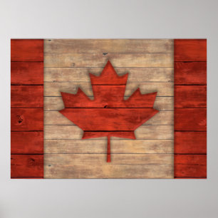 Pôster Bandeira afligida do olhar de madeira de Canadá