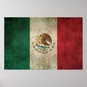 Poster Bandeira afligida vintage de México